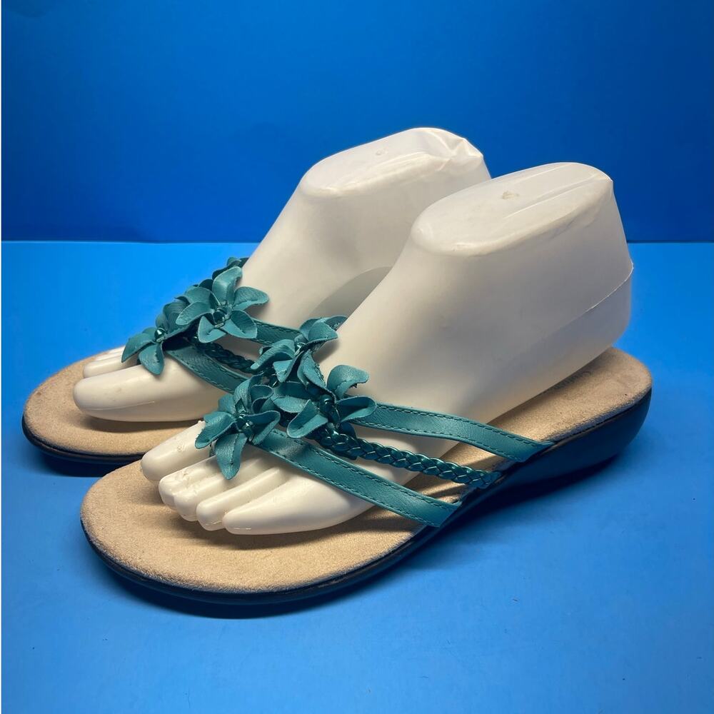 Croft & Barrow Women's Shoes Blue Thong Slide Floral Sandals size 7.5